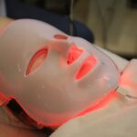 Close-up of a Person with an LED Face Mask On