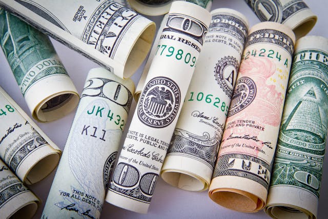 Folded dollar notes