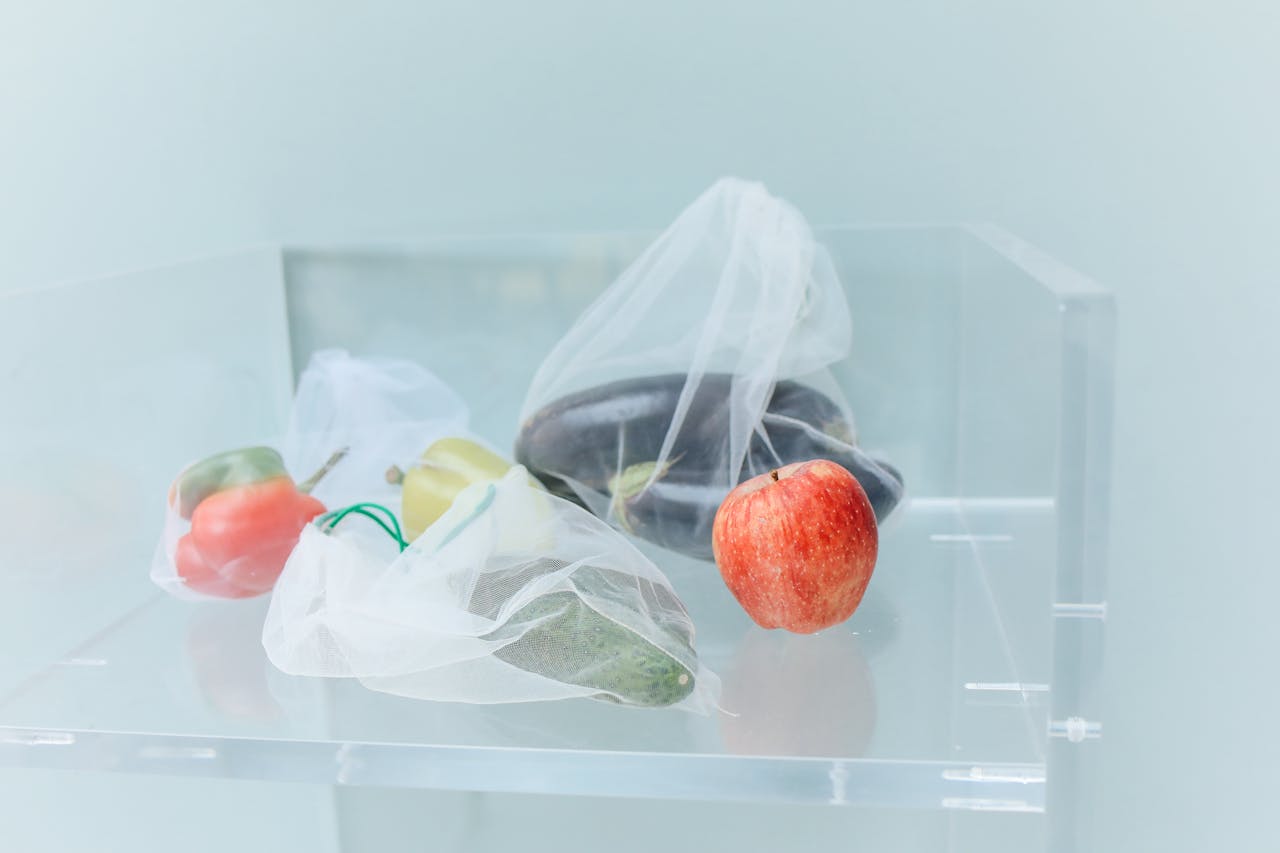 Close-Up Shot of Vegetables in a Reusable Bag