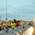 Street Scene with Tourists in Urban Setting at Twilight