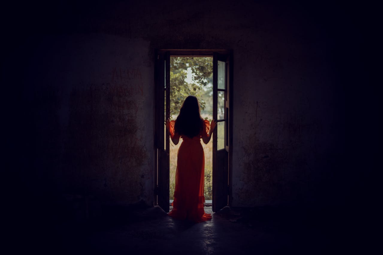 Silhouette of a Woman Standing on the Threshold