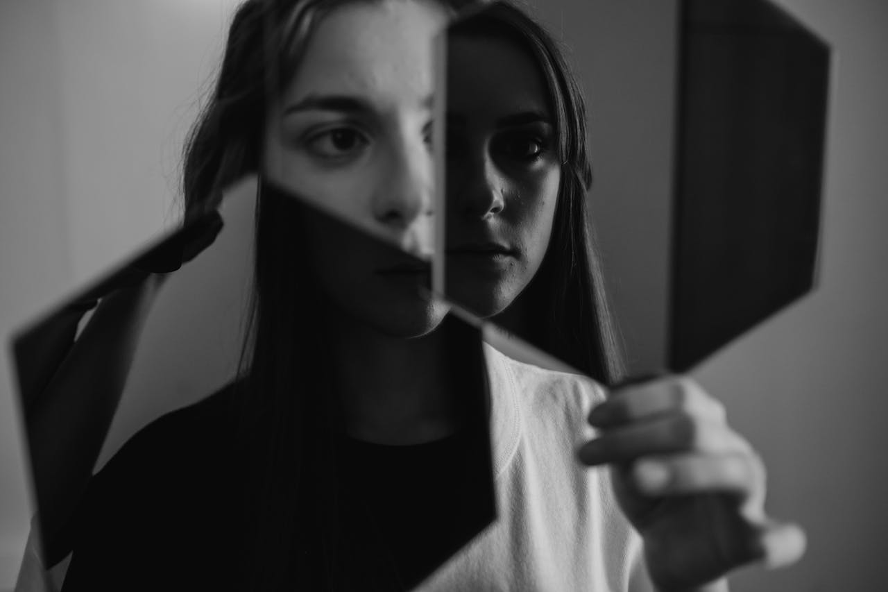 a girl in black and white