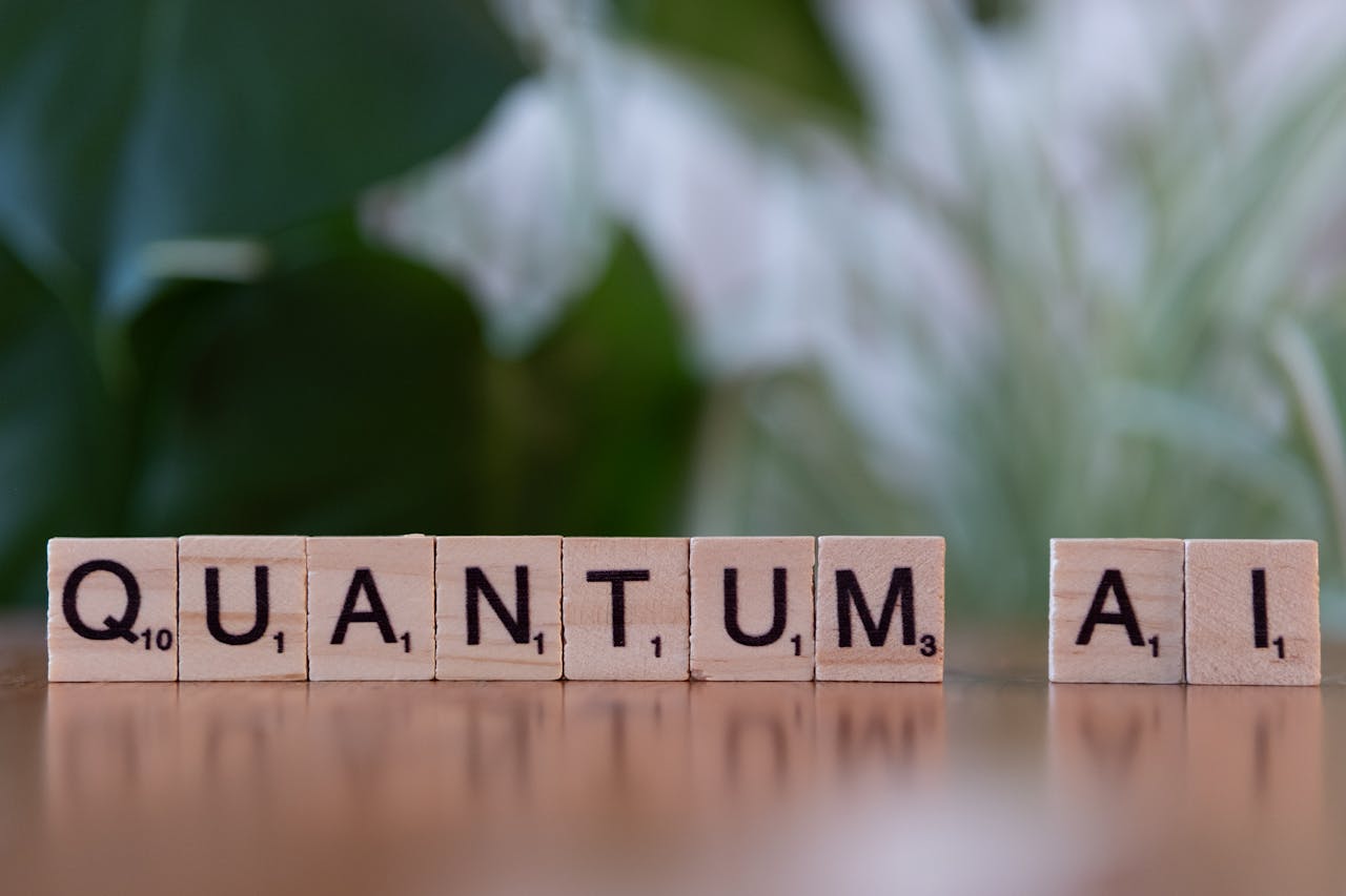 Quantum AI Concept with Wooden Tiles