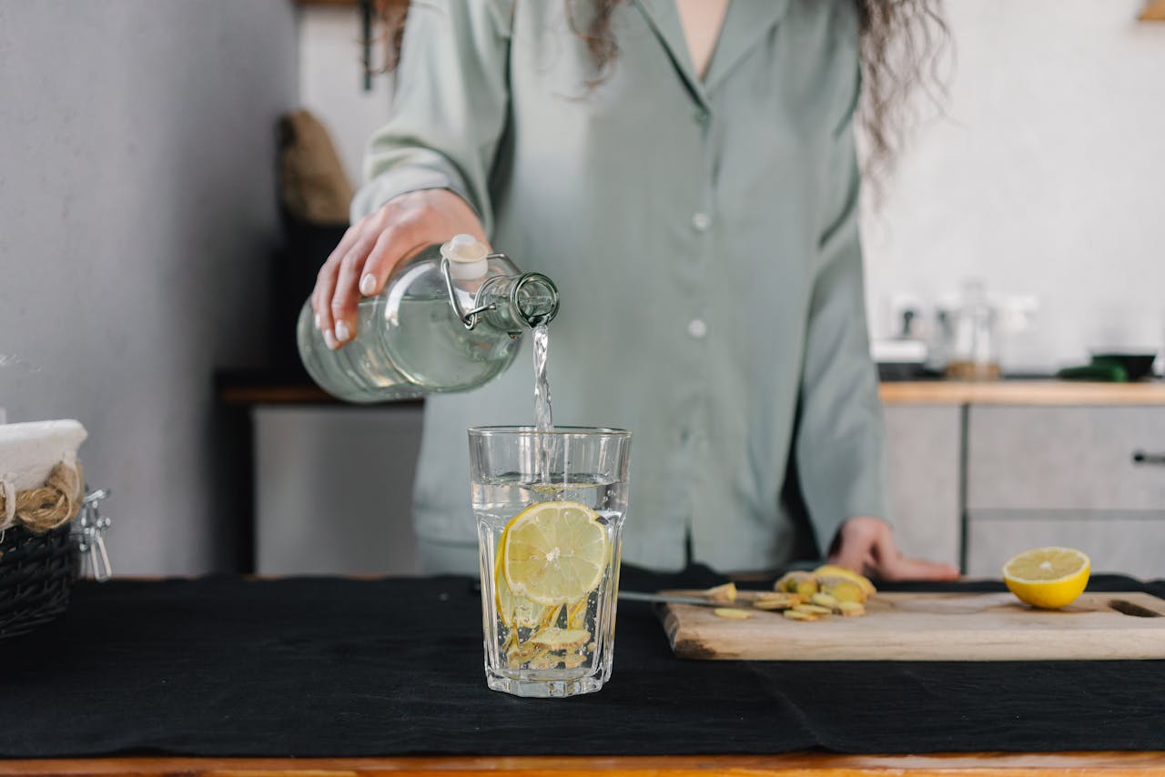 A glass of lemon water